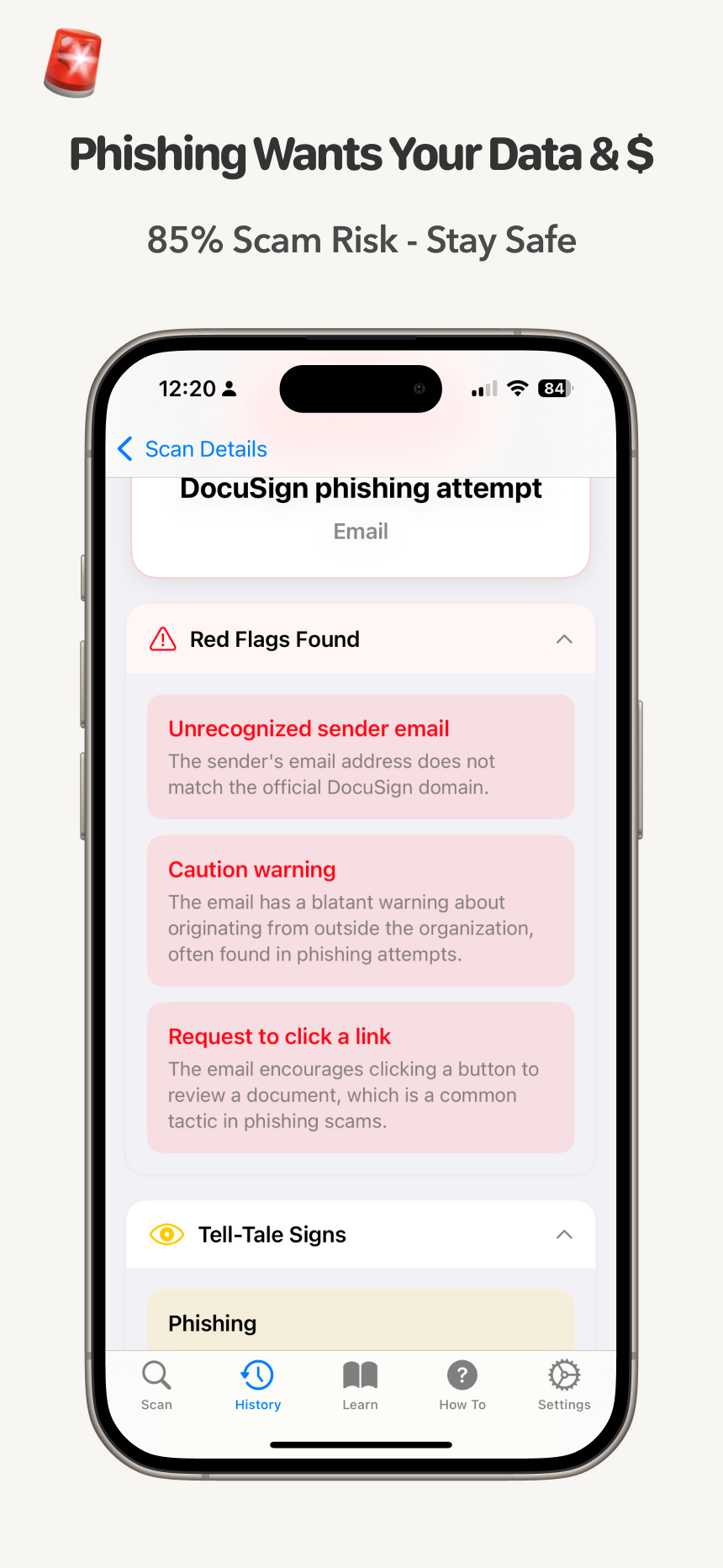 Scam Helper App Screenshot - Phishing Wants Your Data